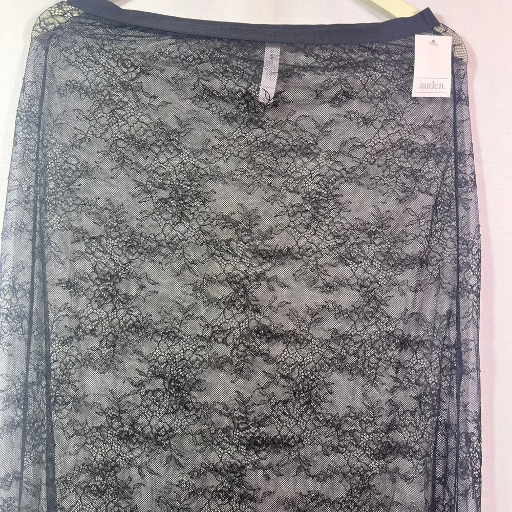 Auden Intimates Black Floral Lace Sheer Maxi Skirt Womens XL New NWT